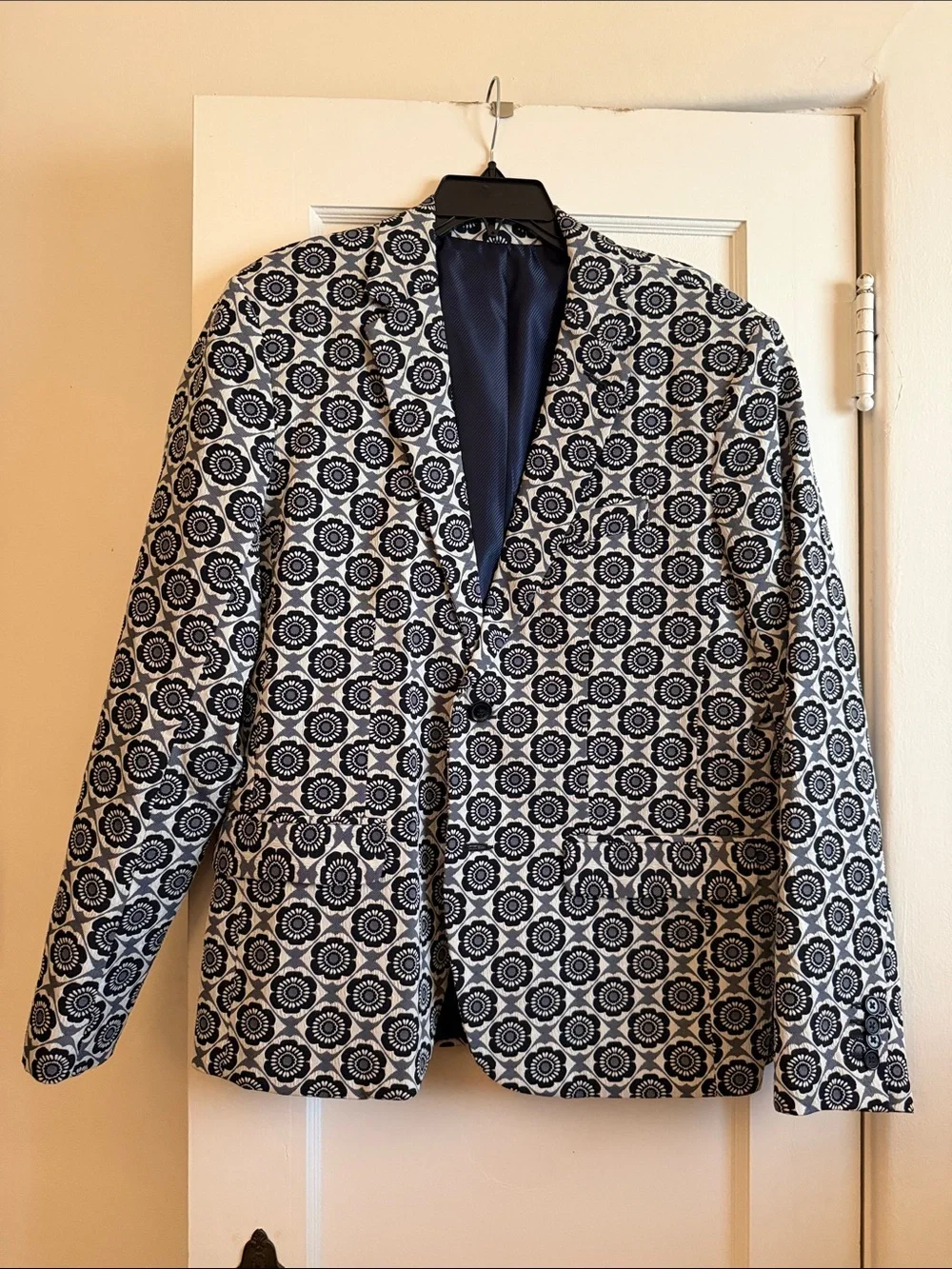 Men's Navy Floral Jacquard Blazer